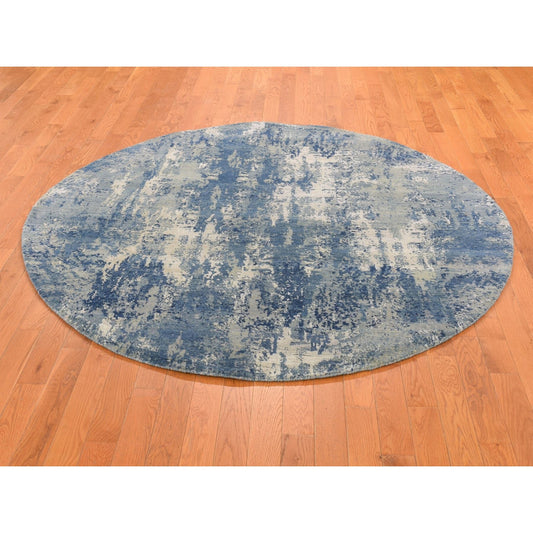 Modern and Contemporary Wool & Pure Silk Hand Knotted Rug Blue No Border 6.2X6.2 -O066717