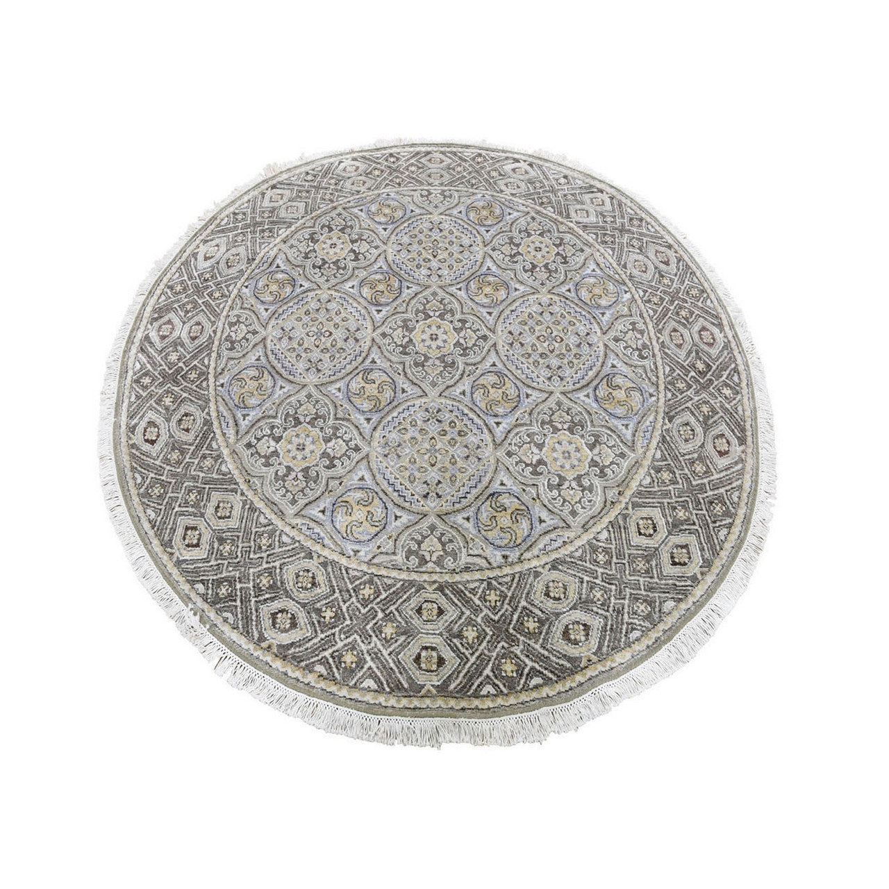 Brown 5'1" x 5'1" Transitional Hand knotted Wool/Silk Rug - Sku: O066718