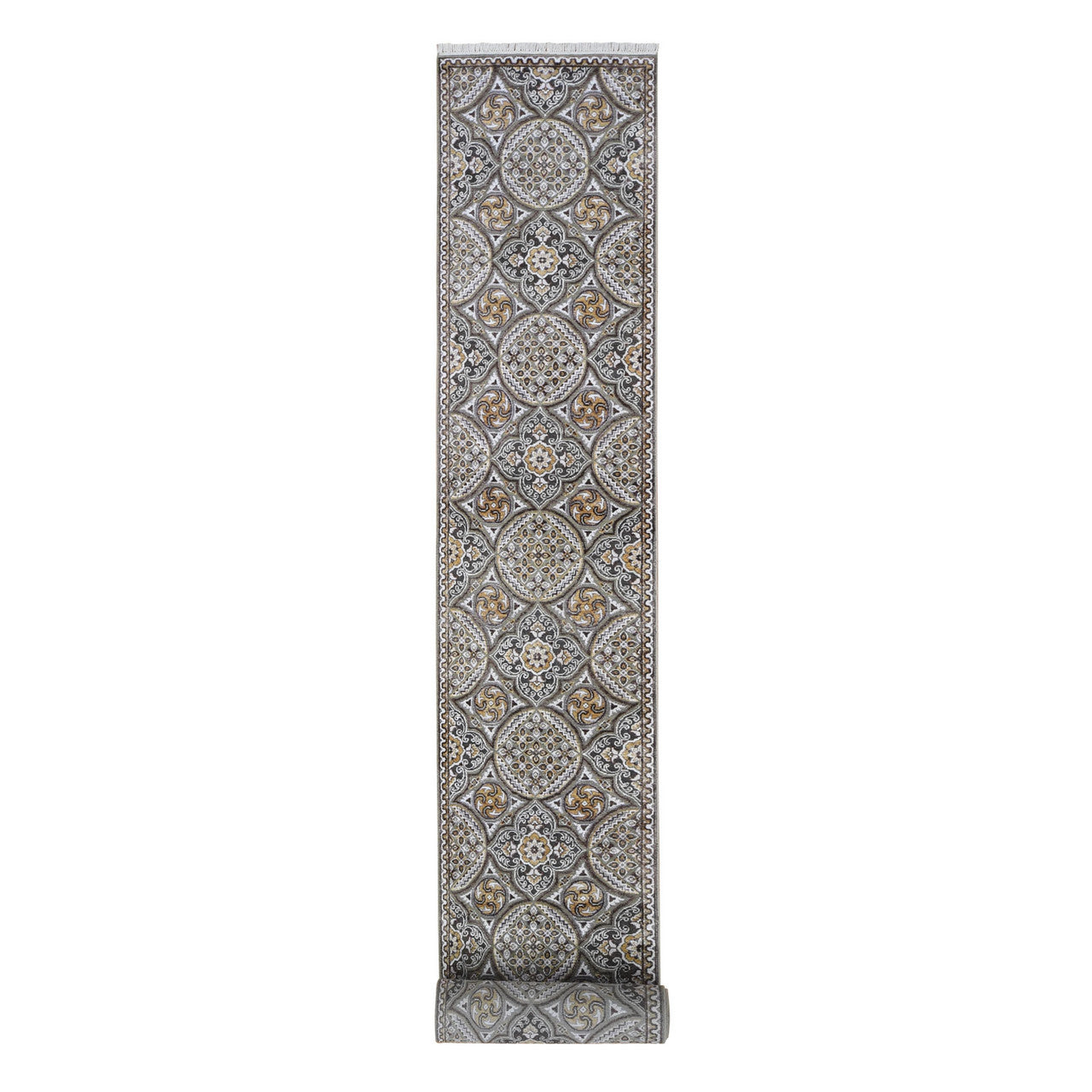 Transitional Wool & Silk Hand Knotted Rug Brown No Border 2.6X22.2 -O066720
