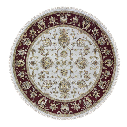 Rajasthan Wool & Silk Hand Knotted Rug Ivory Red 6.1X6.1 -O066726