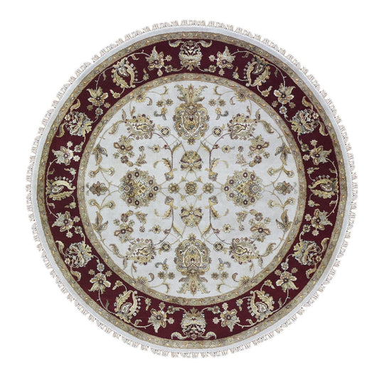 Rajasthan Wool & Silk Hand Knotted Rug Ivory Red 6.1X6.1 -O066726