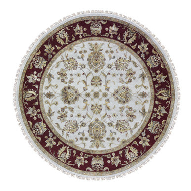 Rajasthan Wool & Silk Hand Knotted Rug Ivory Red 6.1X6.1 -O066726