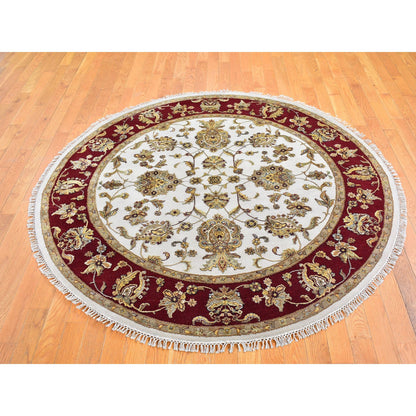 Rajasthan Wool & Silk Hand Knotted Rug Ivory Red 6.1X6.1 -O066726