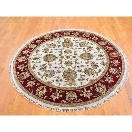 Rajasthan Wool & Silk Hand Knotted Rug Ivory Red 6.1X6.1 -O066726