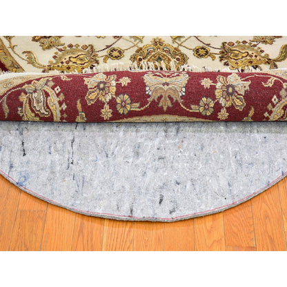 Rajasthan Wool & Silk Hand Knotted Rug Ivory Red 6.1X6.1 -O066726