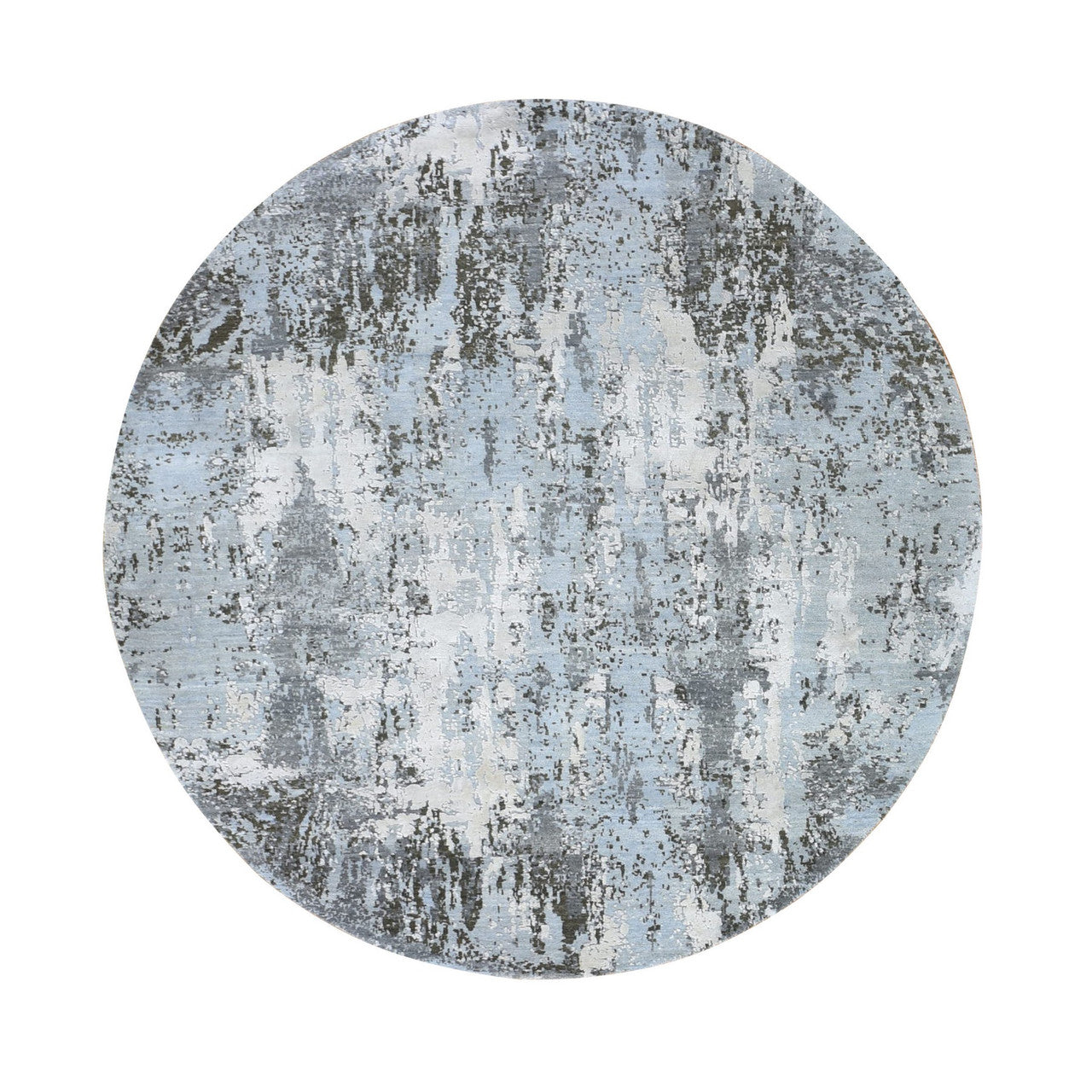 Blue 6'1" x 6'1" Modern and Contemporary Hand knotted Wool/Silk Rug - Sku: O066728