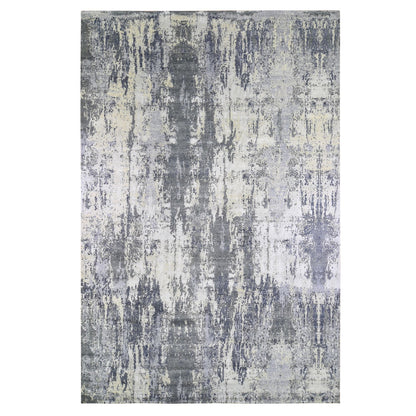 Modern and Contemporary Wool & Silk Hand Knotted Rug Grey No Border 12.0X18.1 -O066732