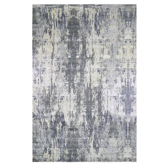 Modern and Contemporary Wool & Silk Hand Knotted Rug Grey No Border 12.0X18.1 -O066732
