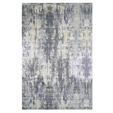 Modern and Contemporary Wool & Silk Hand Knotted Rug Grey No Border 12.0X18.1 -O066732