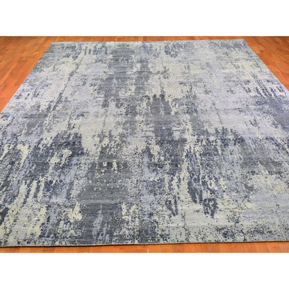 Modern and Contemporary Wool & Silk Hand Knotted Rug Grey No Border 12.0X18.1 -O066732