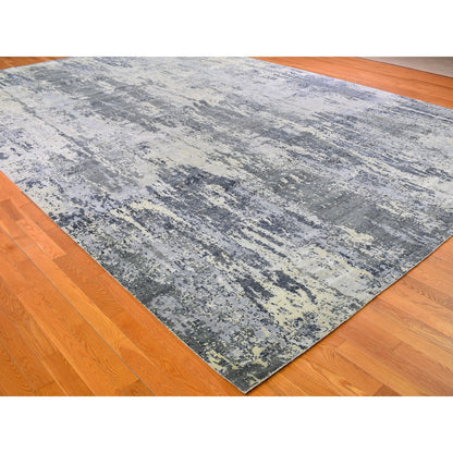 Modern and Contemporary Wool & Silk Hand Knotted Rug Grey No Border 12.0X18.1 -O066732