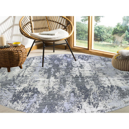 Modern and Contemporary Wool & Silk Hand Knotted Rug Grey No Border 12.1X12.1 -O066733