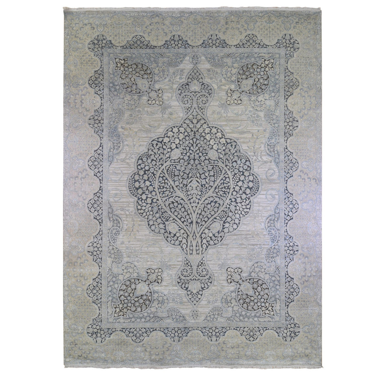 Ivory 11'10" x 16'0" Transitional Hand knotted Wool/Silk Rug - Sku: O066735