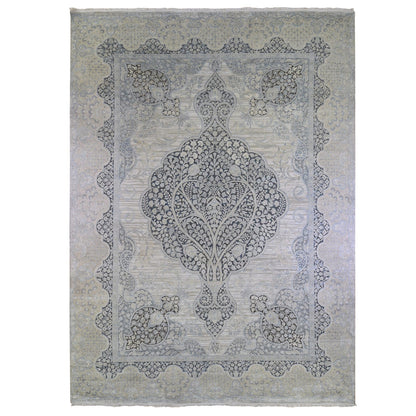 Transitional Wool & Silk Hand Knotted Rug Ivory No Border 11.10X16.0 -O066735