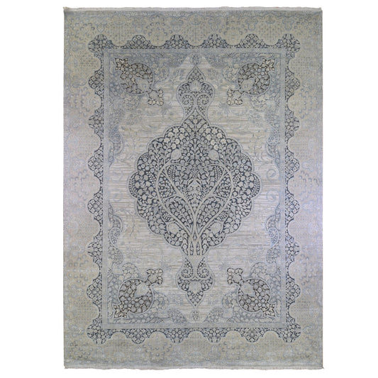 Transitional Wool & Silk Hand Knotted Rug Ivory No Border 11.10X16.0 -O066735