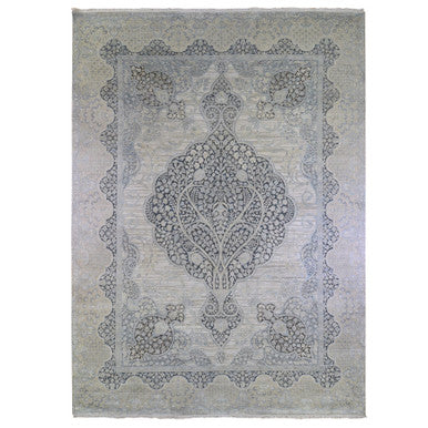 Transitional Wool & Silk Hand Knotted Rug Ivory No Border 11.10X16.0 -O066735