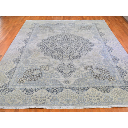 Transitional Wool & Silk Hand Knotted Rug Ivory No Border 11.10X16.0 -O066735