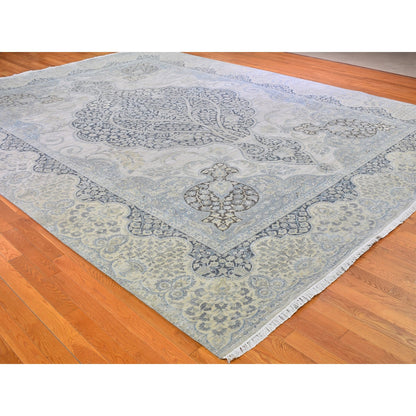 Transitional Wool & Silk Hand Knotted Rug Ivory No Border 11.10X16.0 -O066735