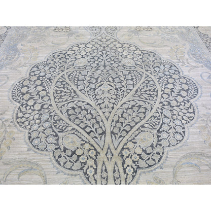 Transitional Wool & Silk Hand Knotted Rug Ivory No Border 11.10X16.0 -O066735