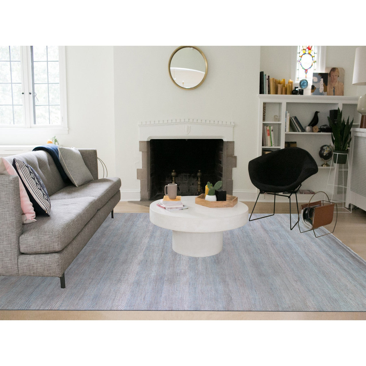 Modern and Contemporary Wool & Silk Hand Knotted Rug Blue No Border 10.0X14.2 -O066744