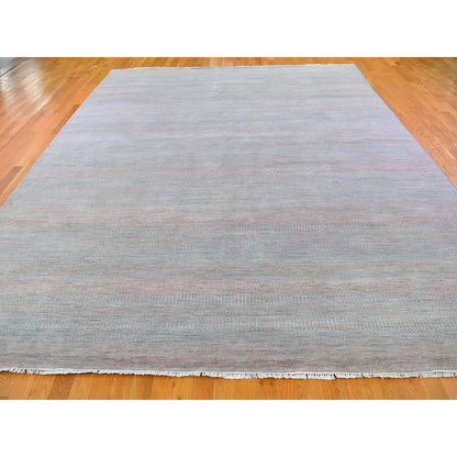 Modern and Contemporary Wool & Silk Hand Knotted Rug Blue No Border 10.0X14.2 -O066744