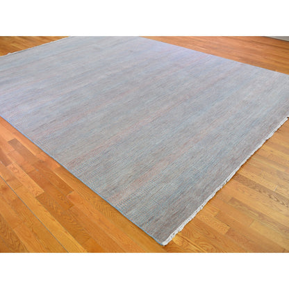 Modern and Contemporary Wool & Silk Hand Knotted Rug Blue No Border 10.0X14.2 -O066744