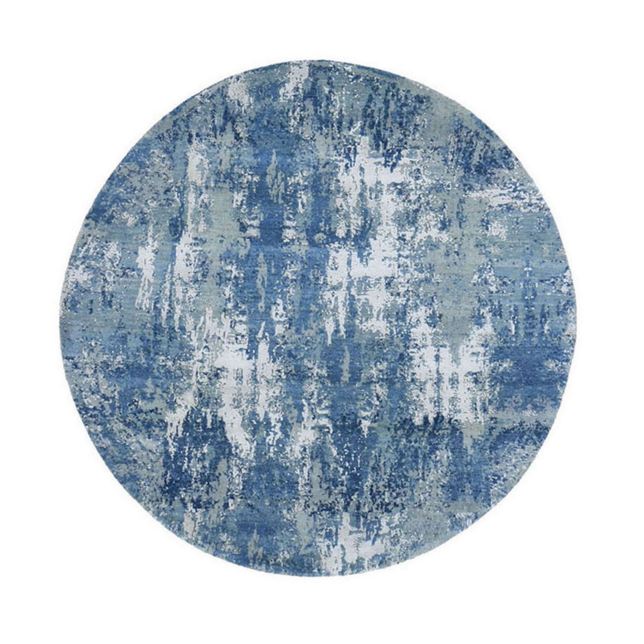 Blue 6'2" x 6'2" Modern and Contemporary & Pure Hand knotted Wool/Silk Rug - Sku: O066755