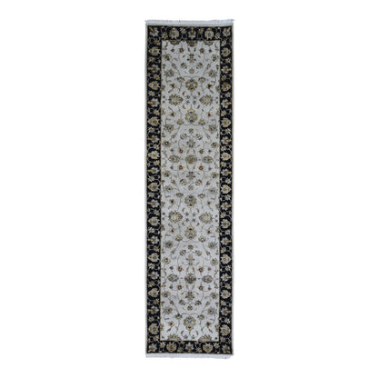Rajasthan Wool & Silk Hand Knotted Rug Ivory Black 2.7X9.10 -O066769