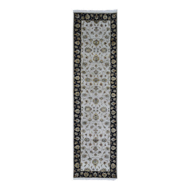 Rajasthan Wool & Silk Hand Knotted Rug Ivory Black 2.7X9.10 -O066769