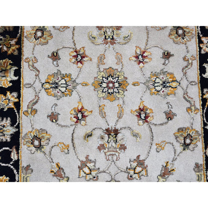 Rajasthan Wool & Silk Hand Knotted Rug Ivory Black 2.7X9.10 -O066769