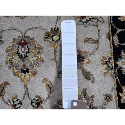 Rajasthan Wool & Silk Hand Knotted Rug Ivory Black 2.7X9.10 -O066769