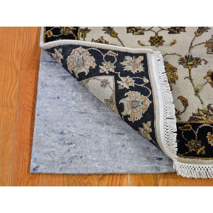 Rajasthan Wool & Silk Hand Knotted Rug Ivory Black 2.7X9.10 -O066769