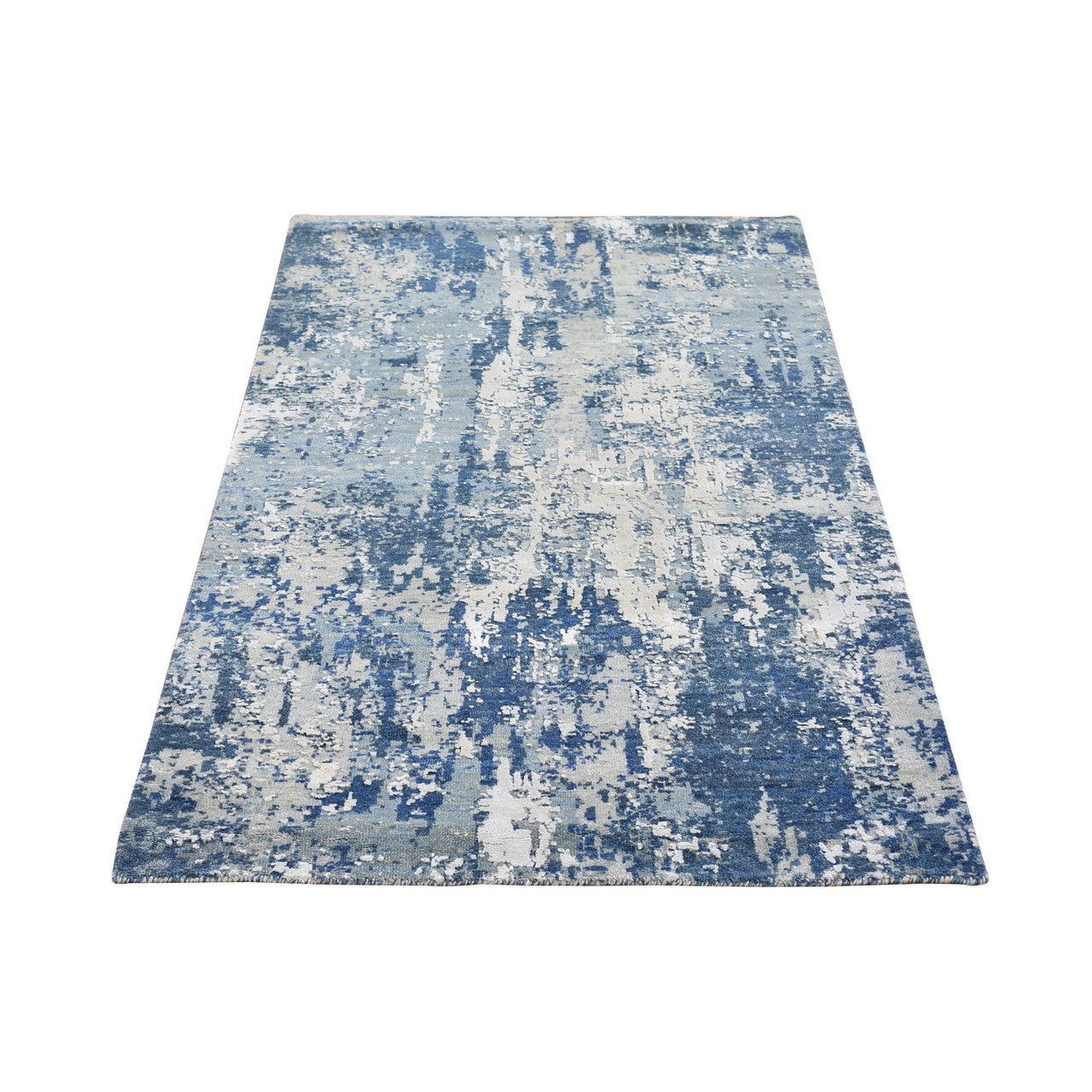 Modern and Contemporary Wool & Pure Silk Hand Knotted Rug Blue No Border 3.0X5.3 -O066770