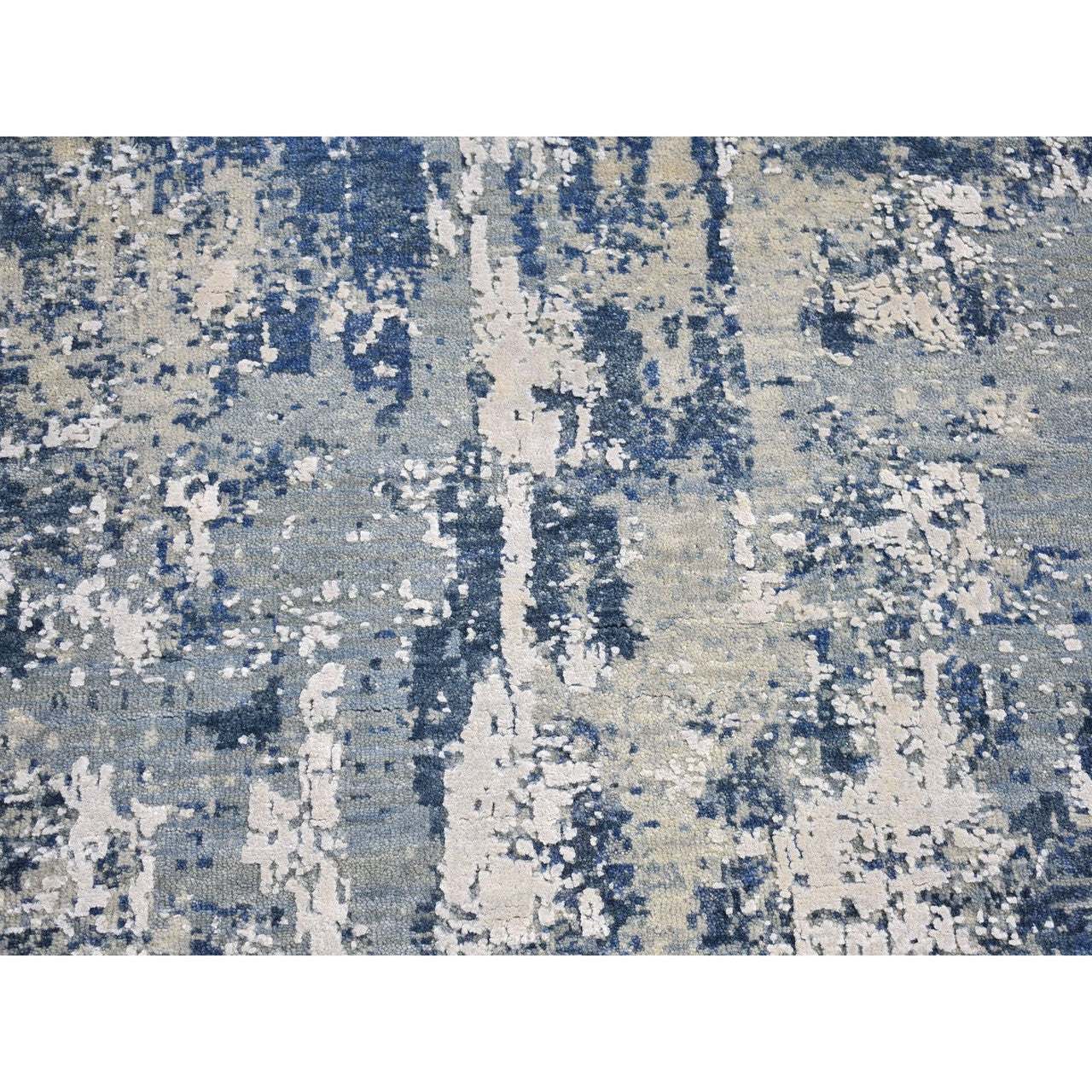 Modern and Contemporary Wool & Pure Silk Hand Knotted Rug Blue No Border 3.0X5.3 -O066770