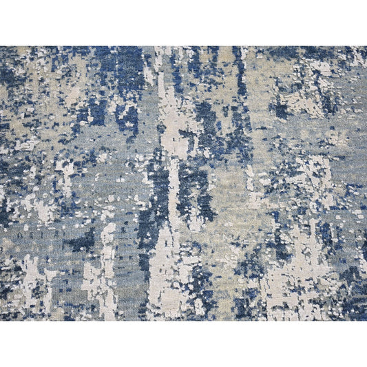 Modern and Contemporary Wool & Pure Silk Hand Knotted Rug Blue No Border 3.0X5.3 -O066770