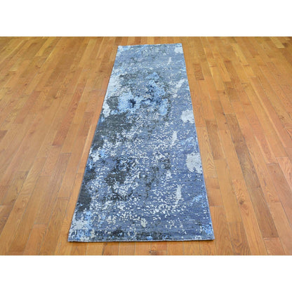 Modern and Contemporary Wool & Silk Hand Knotted Rug Grey No Border 2.7X10.3 -O066774