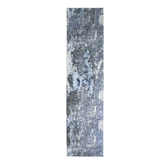 Modern and Contemporary Wool & Silk Hand Knotted Rug Grey No Border 2.6X10.2 -O066776