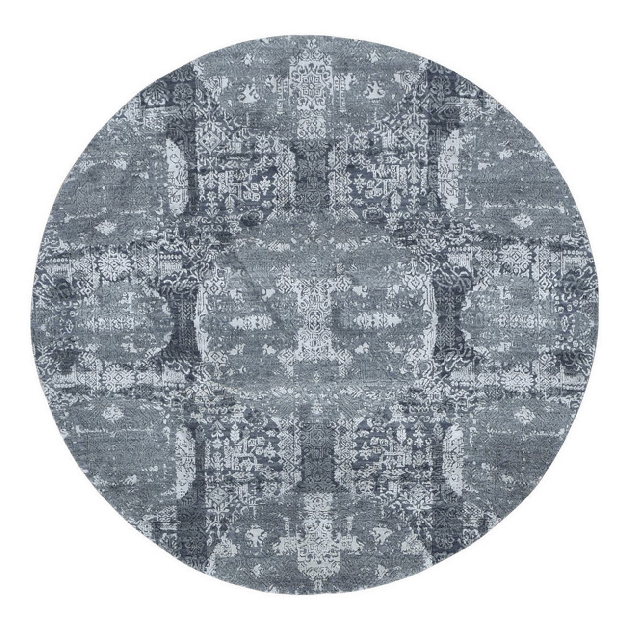 Gray 6'1" x 6'1" Transitional Hand knotted Wool/Silk Rug - Sku: O066778