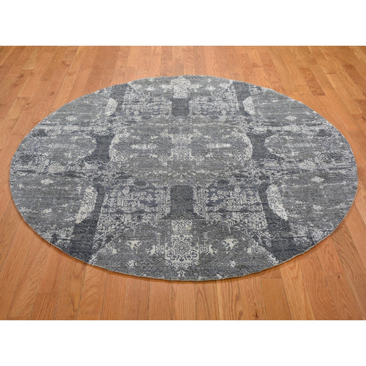 Transitional Wool & Silk Hand Knotted Rug Grey No Border 6.1X6.1 -O066778