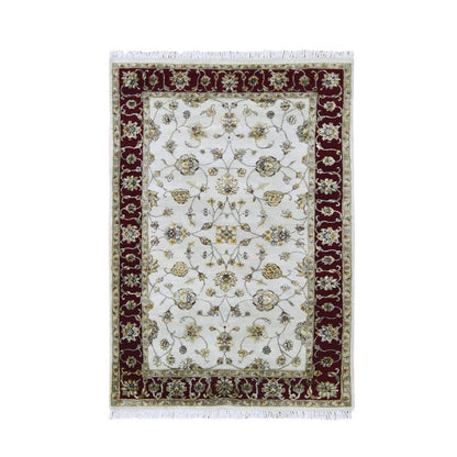 Rajasthan Wool & Silk Hand Knotted Rug Ivory Red 4.0X6.0 -O066779