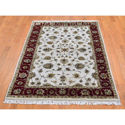 Rajasthan Wool & Silk Hand Knotted Rug Ivory Red 4.0X6.0 -O066779