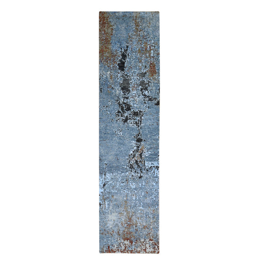Modern and Contemporary Wool Hand Knotted Rug Blue No Border 2.6X10.3 -O066792