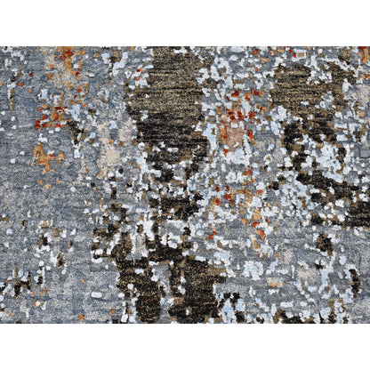 Modern and Contemporary Wool Hand Knotted Rug Blue No Border 2.6X10.3 -O066792