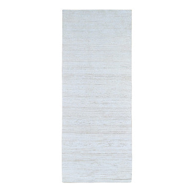 Modern and Contemporary Wool & Silk Hand Knotted Rug Ivory No Border 4.1X10.2 -O066797