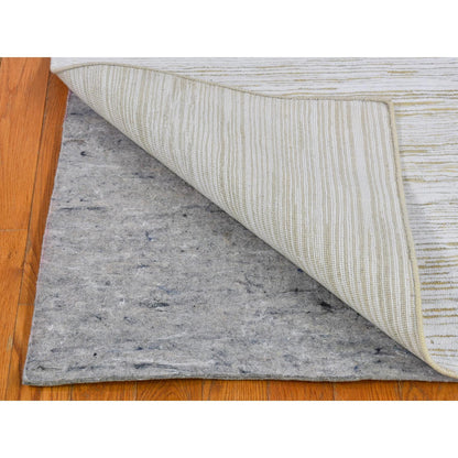 Modern and Contemporary Wool & Silk Hand Knotted Rug Ivory No Border 4.1X10.2 -O066797