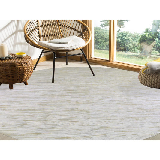Modern and Contemporary Wool & Silk Hand Knotted Rug Ivory No Border 12.0X12.0 -O066798