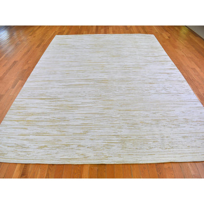 Modern and Contemporary Wool & Silk Hand Knotted Rug Ivory No Border 9.2X12.3 -O066802