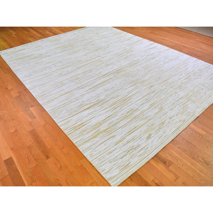 Modern and Contemporary Wool & Silk Hand Knotted Rug Ivory No Border 9.2X12.3 -O066802