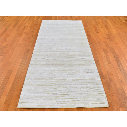 Modern and Contemporary Wool & Silk Hand Knotted Rug Ivory No Border 4.2X12.0 -O066803