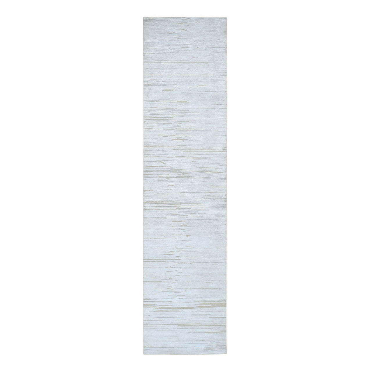 Ivory 2'6" x 12'0" Modern and Contemporary Hand knotted Wool/Silk Rug - Sku: O066806